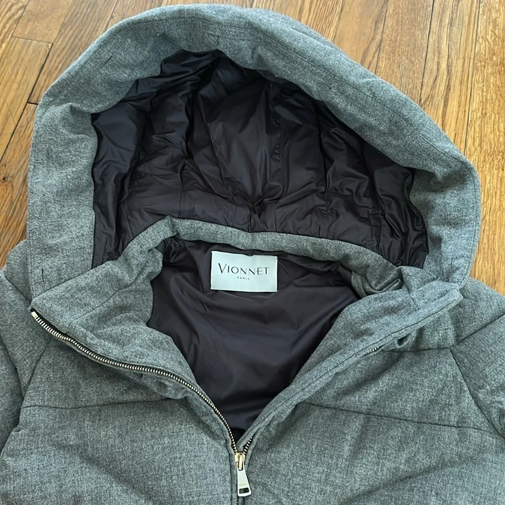 VIONNET Paris virgin fleece wool cashmere blend gray quilted long puffer jacket